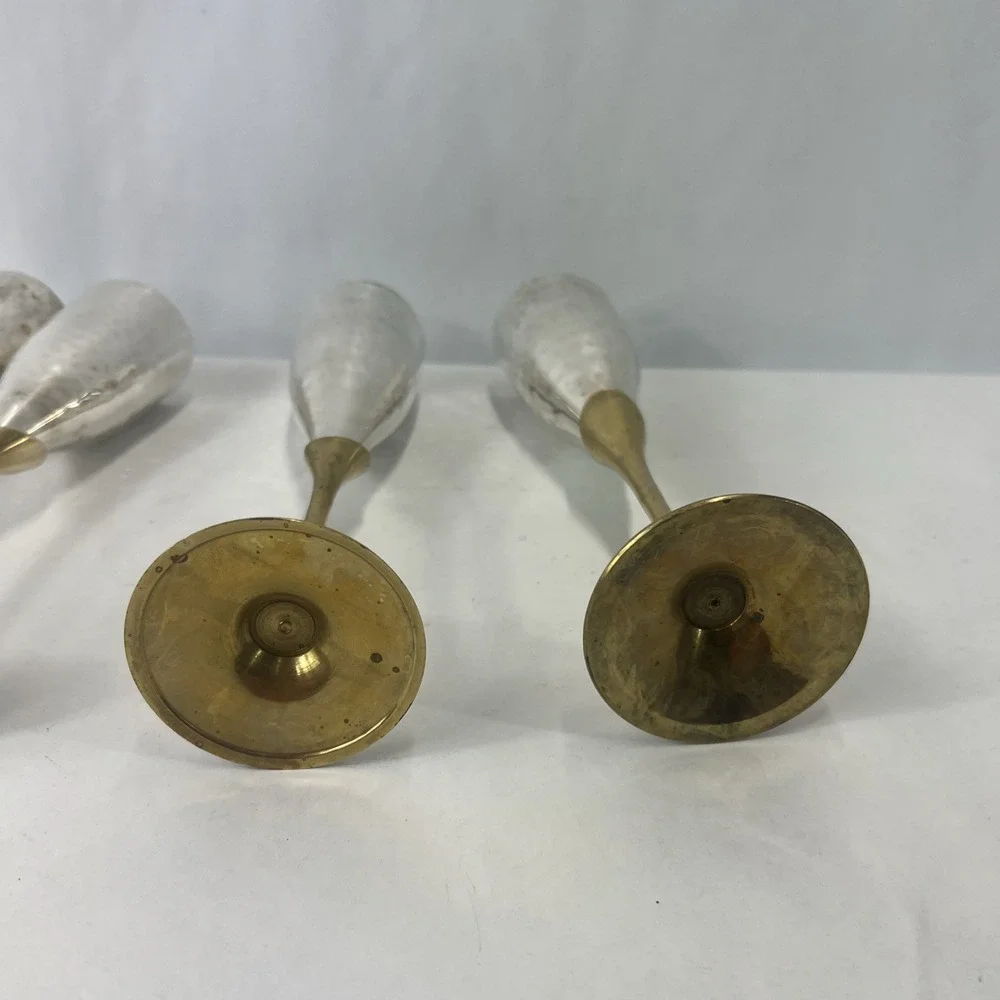 Vintage Art Deco Style Brass & Silverplate Champagne Flute.‎ Set Of 4. Heavy.